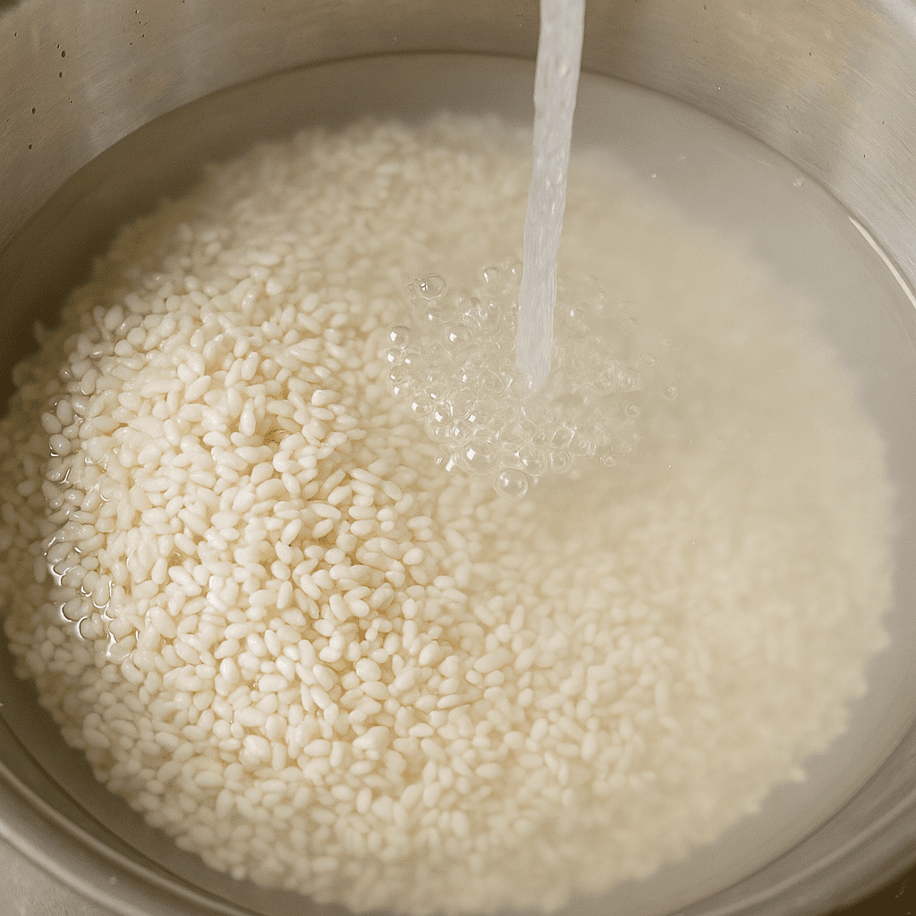 세척 후 침지중인 쌀