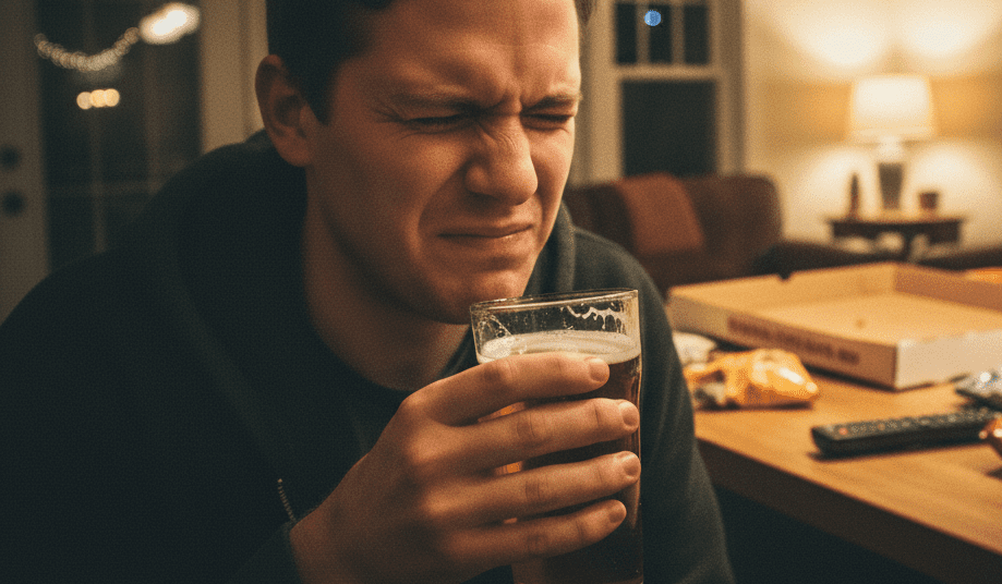 맥주먹고 찡그리는 사람