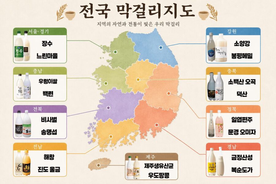 막걸리 종류 총 정리 | 지역별 팔도 막걸리와 생막걸리·살균막걸리, 단양주·이양주·삼양주부터 쌀·밀·찹쌀 막걸리까지 count(title)%, 전국8도막걸리지도